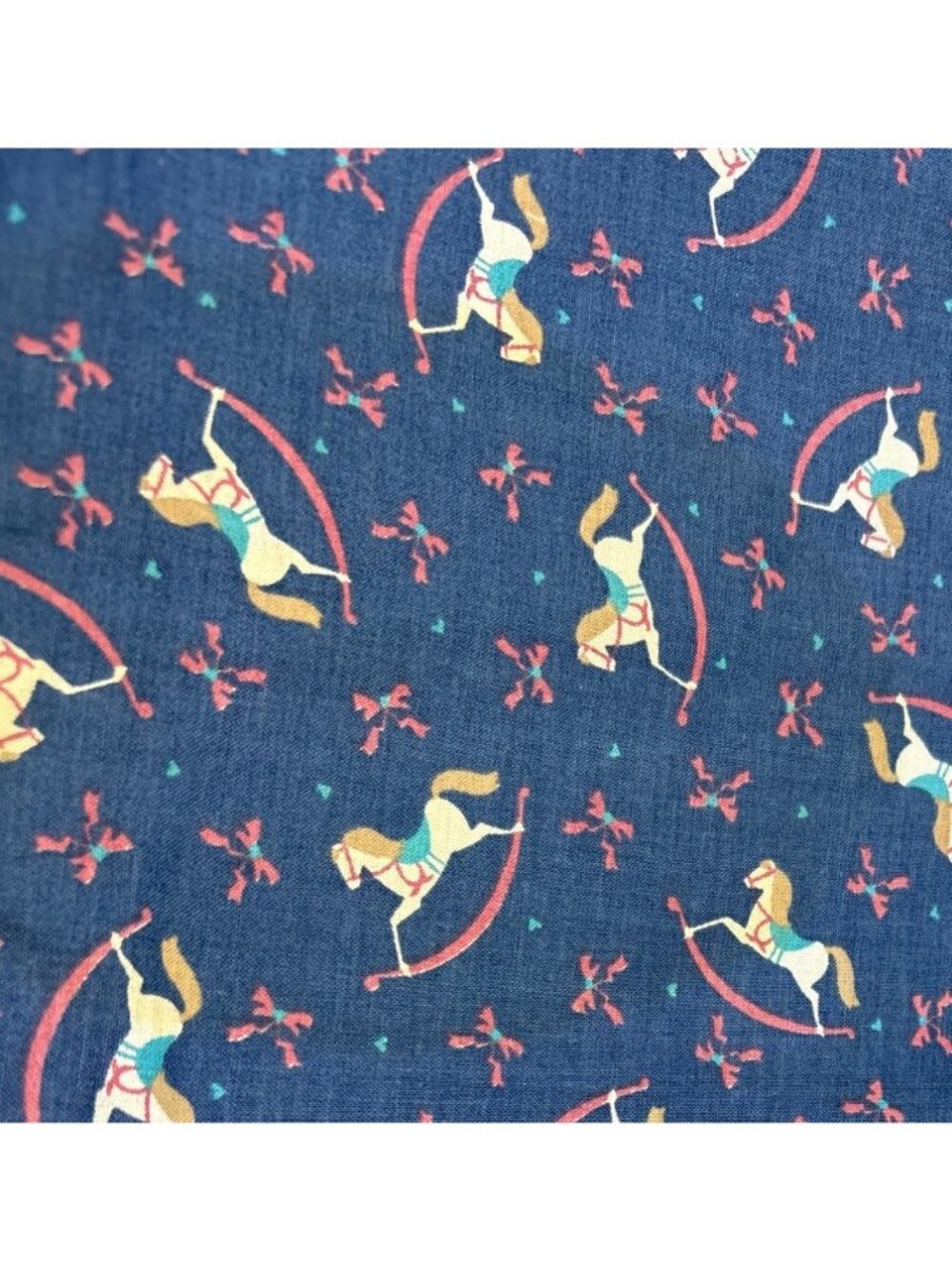 Rocking Horse 1/2 yard x 44" Navy Cotton Fabric Quilting Pink Accents
